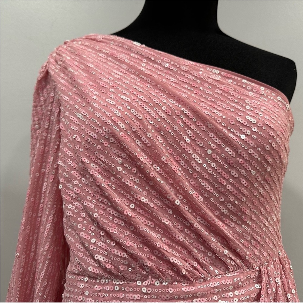 One-Shoulder Pink Sequin Mini Dress - Picture 4 of 8